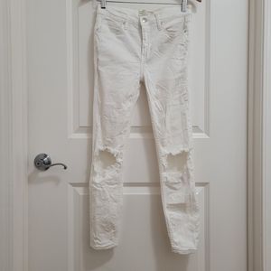 Free People High Waisted Distressed White Skinny Jeans Women Size 27